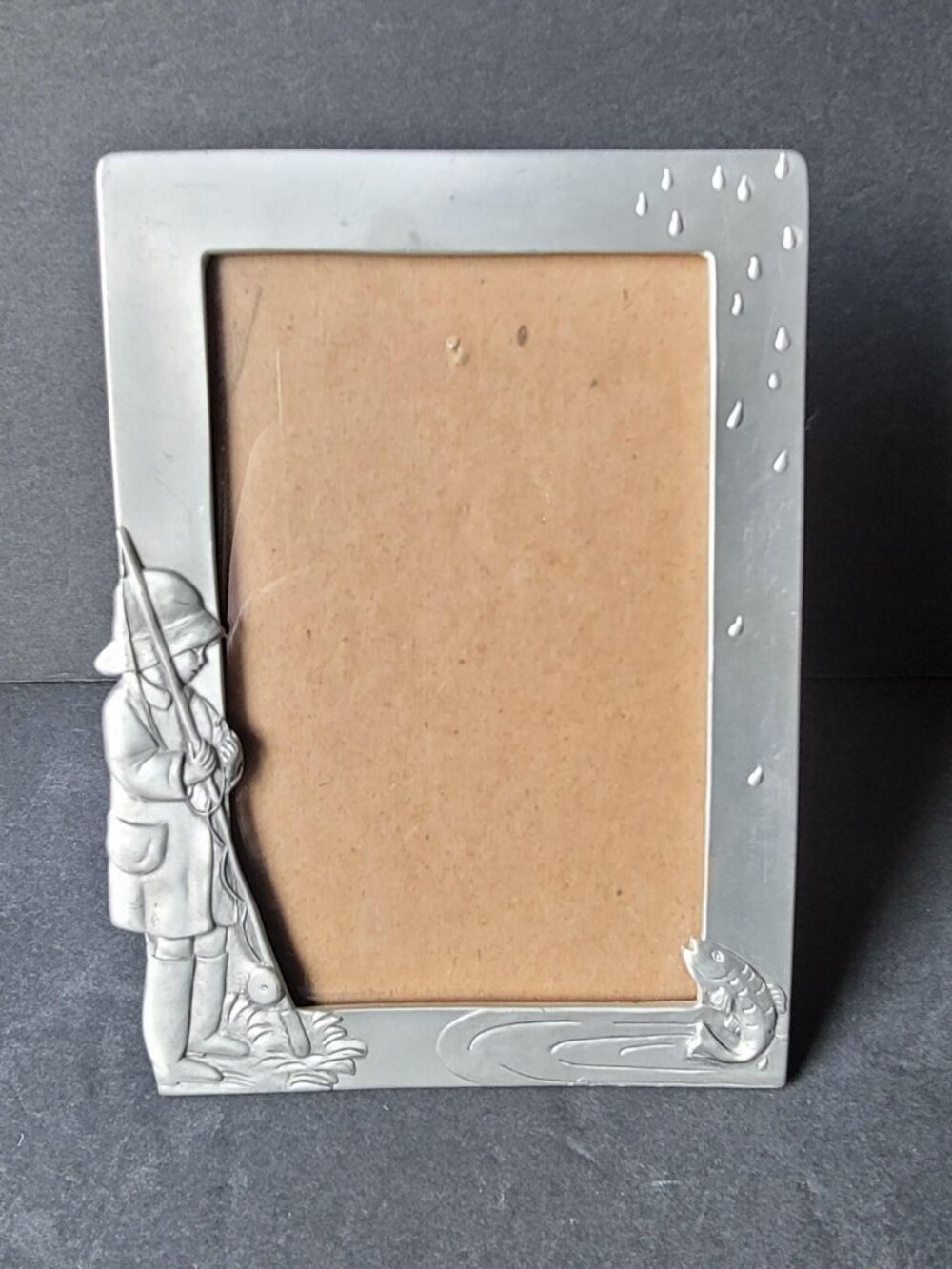 Vintage Seagull Pewter Fisherman & Jumping Fish Picture Frame